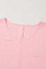 Pink Textured Half Sleeve V Neck Plus Size T Shirt with Chest Pocket