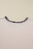 Parchment Ribbed Contrast Leopard Edge Round Neck Plus Knit Top