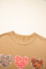 Straw Yellow Plaid Floral Heart Stitched Exposed Seam Mineral Wash Sweatshirt