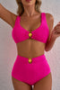 Rose Red Gold Shell Decor Wire-free Knotted 2pcs Bikini Swimsuit