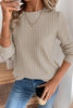 Jet Stream Ribbed Texture Round Neck Long Sleeve Rounded Hem Knit Top