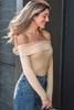 Smoke Gray Foldover Off Shoulder Long Sleeve Slim Top