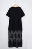 Red Sandalwood Floral Patchwork Short Sleeve T Shirt Loose Maxi Dress