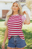 Red Stripe Patchwork Round Neck T Shirt