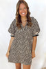 Khaki Leopard Print Zip Neck Striped Webbing Patchwork T Shirt Mini Dress