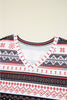 Black Retro Christmas Pattern Loose Pullover 2pcs Lounge Pant Set