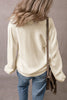 Apricot Pleated Sleeve Hollow Detail Button Sweater Cardigan