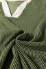 Vineyard Green Plus Size Contrast Frilled Neckline Ruffled Short Sleeve Ribbed Textured Blouse