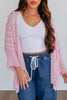 Old Rose Drop Shoulder Crochet Knit Open Front Sweater Cardigan