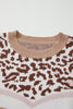 Straw Yellow Leopard Color Block Knit Round Neck Baggy Sweater