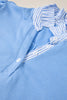 Sky Blue Striped Frilled Collar Short Sleeve Blouse