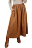 Brown Stripe Ribbed Knit Long Sleeve Bodice Contrast Patchwork Flared Dress