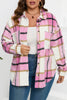 Pink Plaid Color Block Buttoned Long Sleeve Jacket with Pocket