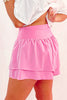 Bright Pink Crossed Waist Tiered Flowy Shorts