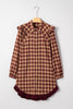 Red Plaid Print Ruffled Long Sleeve Patchwork Hem Mini Shirt Dress