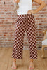 Sky Blue Checkered Elastic High Waist Loose Casual Pants