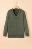 Black Mineral Wash V Neck Knit Exposed Seam Drop Shoulder Loose Sweater