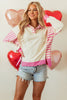 Pink Stripe Colorblock Patchwork Collared French Terry Knit Top