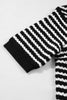 Black Stripe Short Sleeve Knit V Neck Bow Knot Sweater