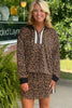 Khaki Leopard Print Quarter Zip Long Sleeve Top Mini Skirt Set