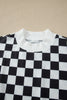 Pink Checkered Print Color Block Trim Mock Neck Short Set