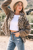Brown Sherpa Leopard Print Flap Pocket Collared Button Up Jacket