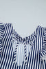 Blue Stripe V Neck Lace Contrast Ruffle Trim Tank Top