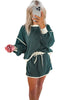 Evergreen Color Contrast Loose Pullover and Lace-up Waist Skirt Set