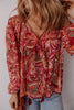 Multicolour Ethnic Paisley Print Tassel Tie Puff Sleeve Boho Blouse