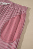 Fushia Raw Seam Patchwork Long Sleeve Top Pocket Casual Pants 2pcs Set
