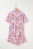 Pink Nutcracker Doll Christmas Print Ribbon Tie Waist Short 2pcs Pajama Set