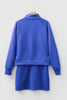 Dark Blue Half Zip Sporty Pullover Mini Skirt 2pcs Outfit