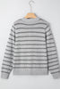 Gray Stripe Button Front Ribbed Trim Short Cardigan