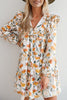Yellow Floral Print Tie Neck Frilled Detail Long Sleeve Mini Dress