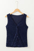 Dirty blue Sequined Deep V Neck Buttoned Tank Top