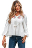 White Flower Lace-up V Neck Babydoll Blouse