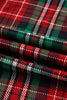 Racing Red Retro Plaid Leopard Print Patchwork Long Sleeve Shorts Pajama Set