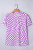 Khaki Checkered Print Mock Neck Mesh T Shirt