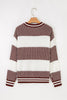 Light Blue Two Tone Striped Patchwork Drop Shoulder Loose Sweater