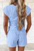 Mist Blue Solid Short Sleeve Elastic Waist Pocket Casual Two Piece Short Set