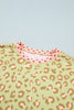 Khaki Leopard Polka Dot Colorblock Trim Long Sleeve Top