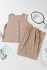 Goat Buttoned Vest Drawstring Wide Leg Pants 2pcs Set