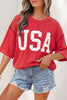 Fiery Red USA Graphic Half Sleeve Loose Ribbed Top