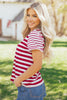 Red Stripe Patchwork Round Neck T Shirt