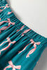 Green Ribbon Bow Print Silky Long Sleeve Shirt and Shorts 2pcs Pajama Set