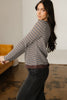 Brown Faux Two Piece Textured Striped Round Neck Long Sleeve T Shirt