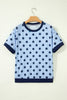 Pink Color Block Trim Polka Dot Casual Tee