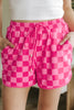 Multicolour Checkered Drawstring Elastic Waist Casual Shorts