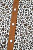Khaki Plus Size Button V Neck Leopard Print Puff Sleeve Loose Mini Dress
