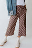 Sky Blue Checkered Elastic High Waist Loose Casual Pants
